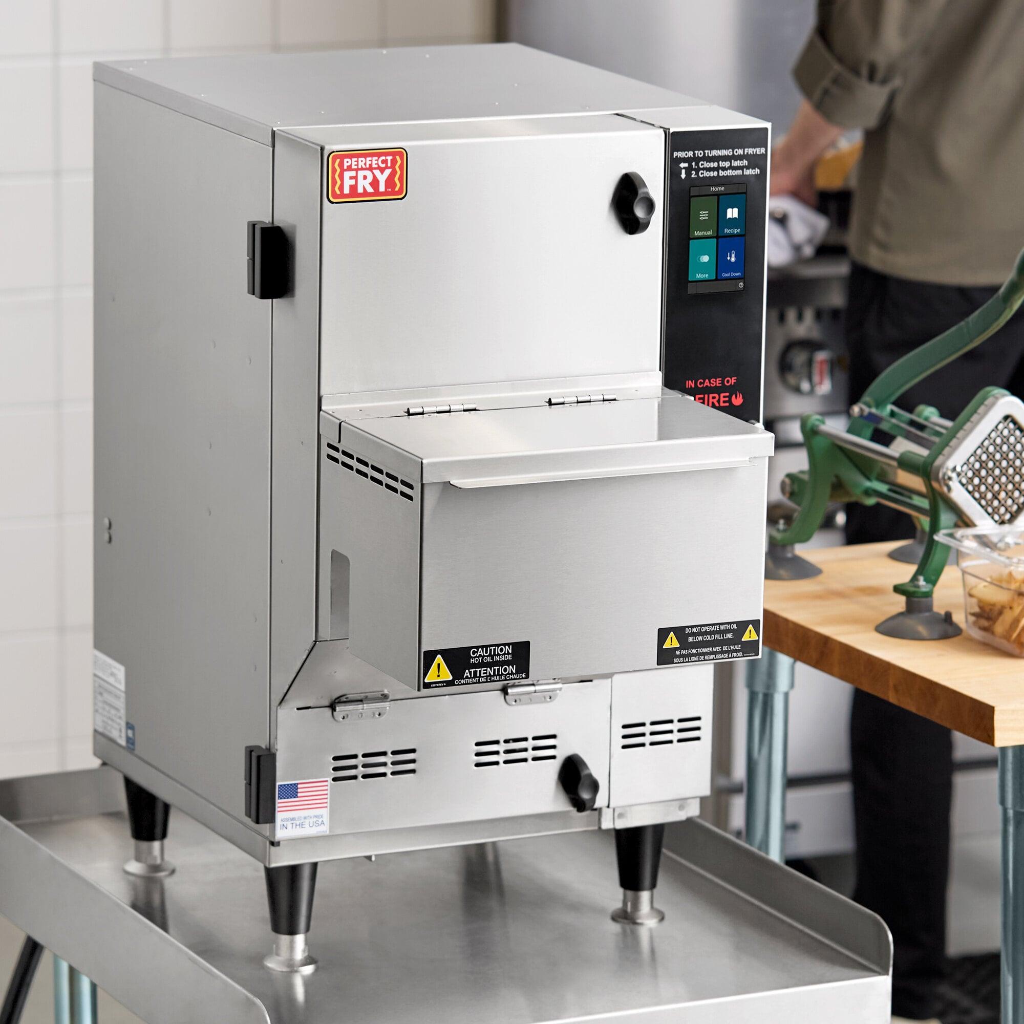 Perfect Fry PFA fryer installed on a stainless counter in a working kitchen